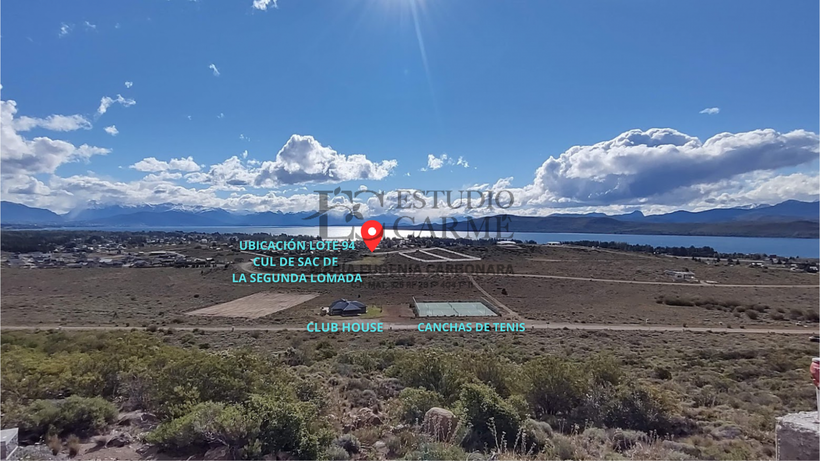 Lote vista panoramica lago Nahuel Huapi y Cordillera en Barrio Privado Barrancas de Dina Huapi L.94 venta a 15 km de Bariloche.