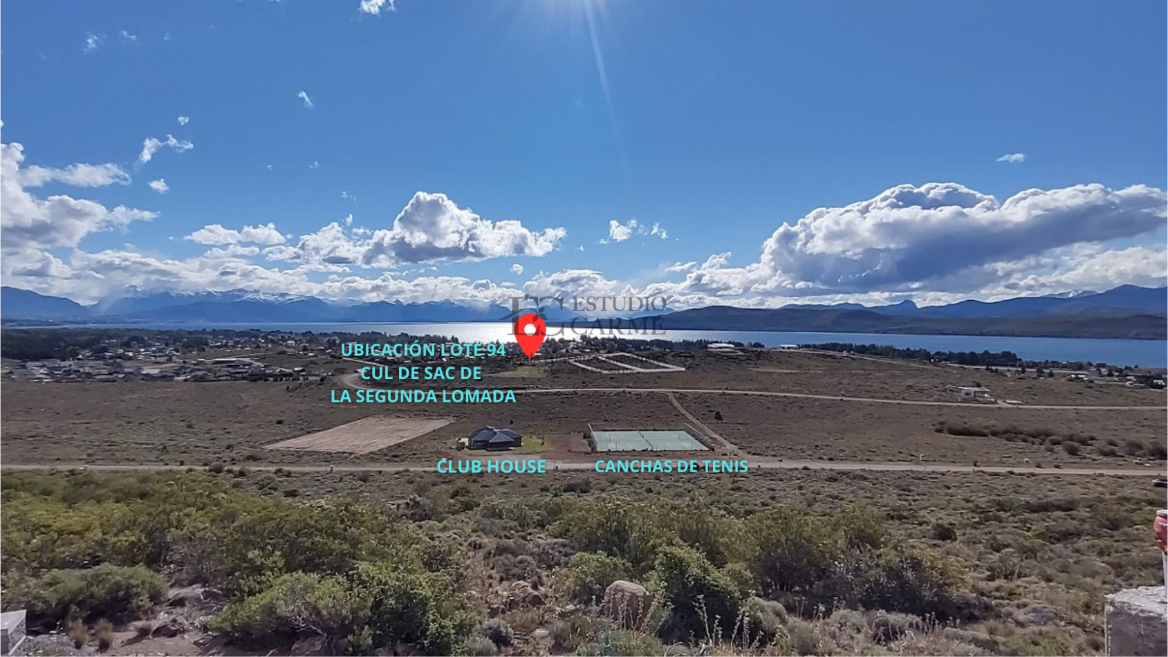 Lote vista panoramica lago Nahuel Huapi y Cordillera en Barrio Privado Barrancas de Dina Huapi L.94 venta a 15 km de Bariloche.